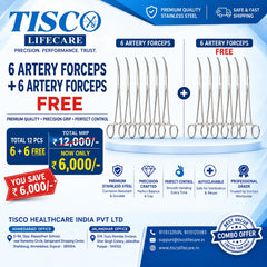Tisco Lifecare Curved Artery Forceps 6" cvd (Set of 12) – Premium Stainless Steel Surgical Hemostats (6 + 6 FREE Offer)