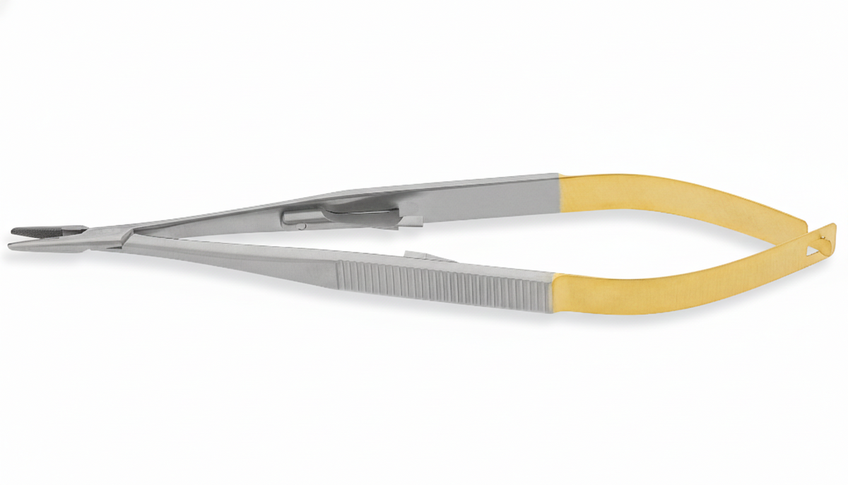 Castroviejo Needle Holder with Lock & Tungsten Carbide (T.C.) – Straight & Curved (6″–8″)