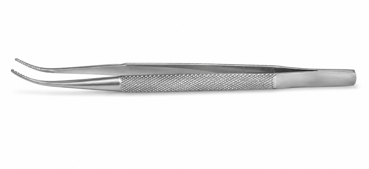 TISCO Lifecare Kirby Iris Forceps 1×2 Teeth Curved – Precision Ophthalmic Microsurgical Instrument