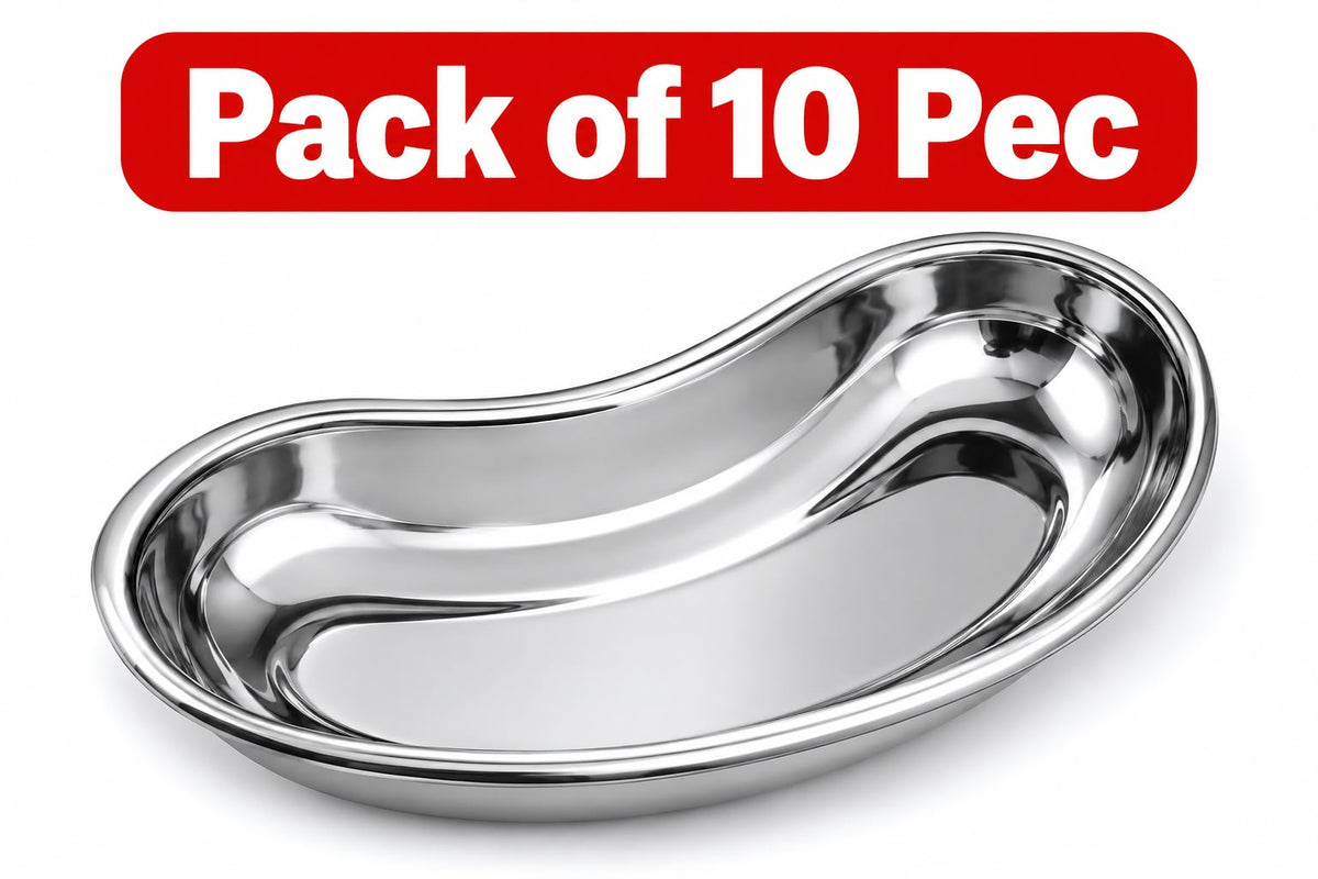 Tisco Lifecare 10-Inch Stainless Steel Kidney Tray Set (Pack of 10) – Large Reusable Utility Trays