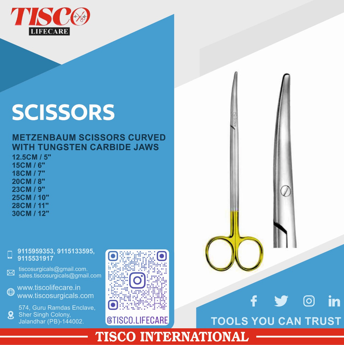 TISCO Lifecare Metzenbaum Scissor Curved With Tungsten Carbide Jaws