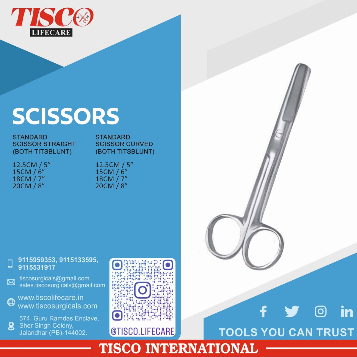 TISCO Lifecare Standard Scissor Straight (Both Tips Blunt)