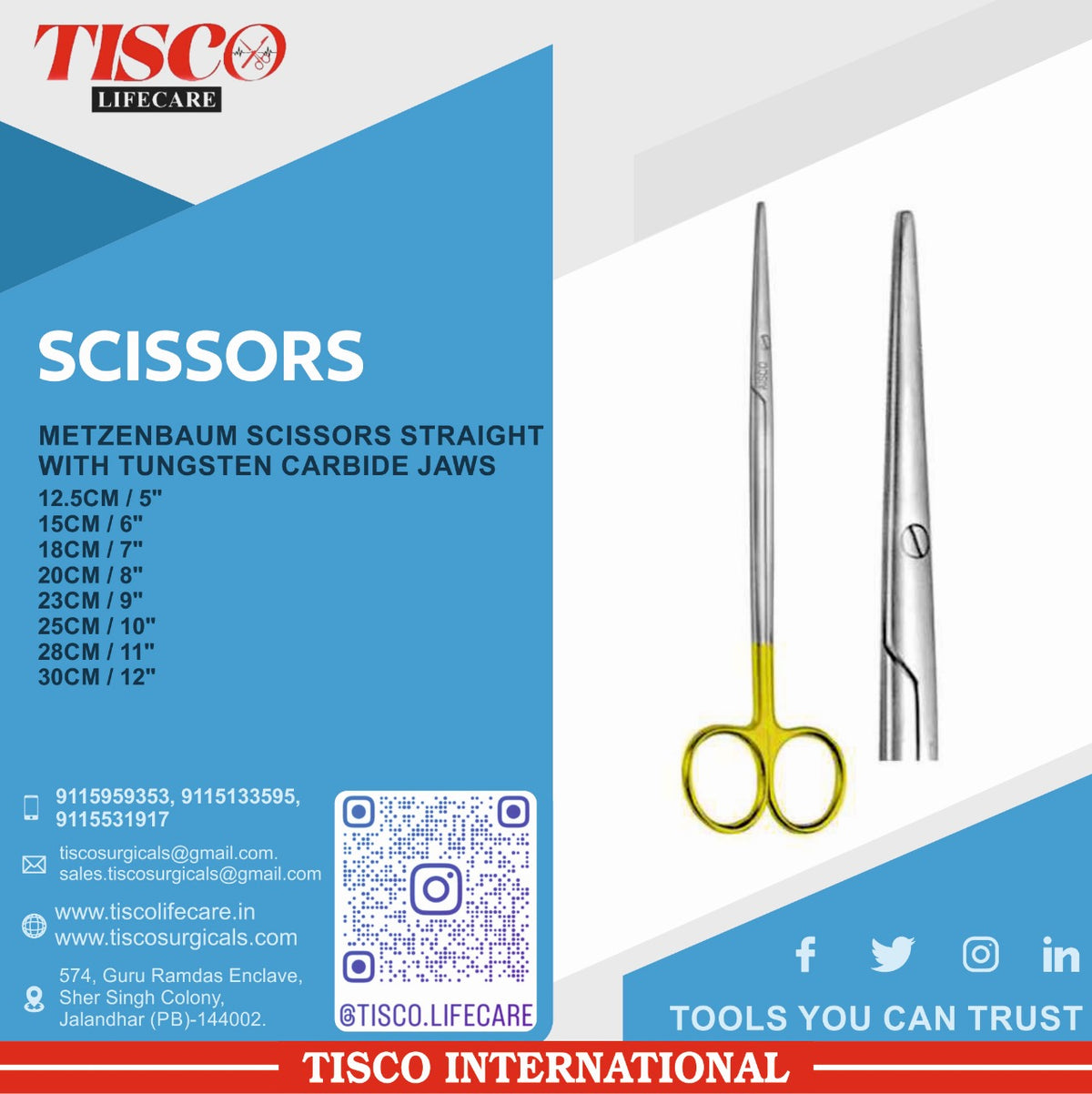 TISCO Lifecare Metzenbaum Scissor Straight With Tungsten Carbide Jaws