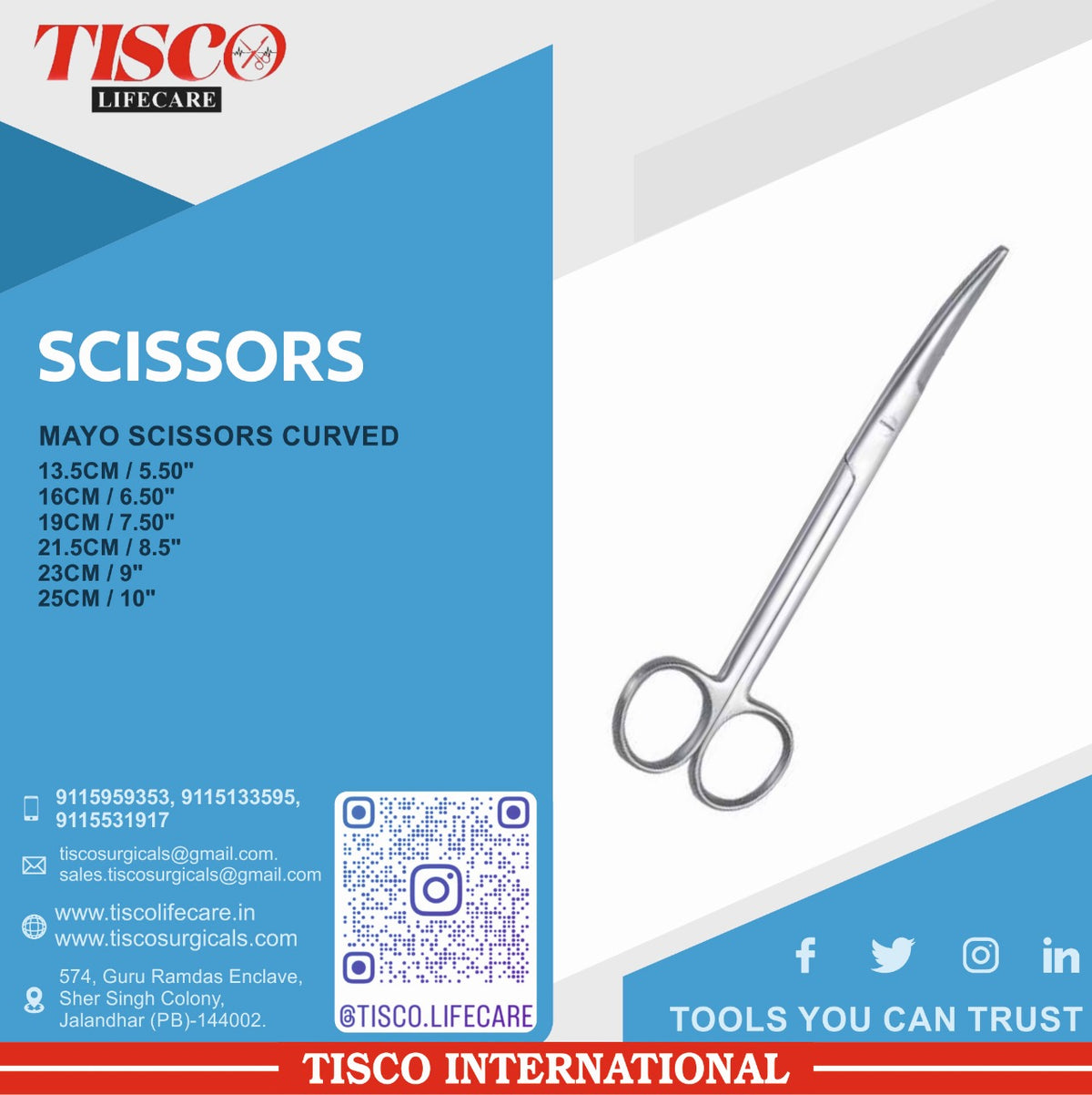 TISCO Lifecare Mayo Scissor Curved