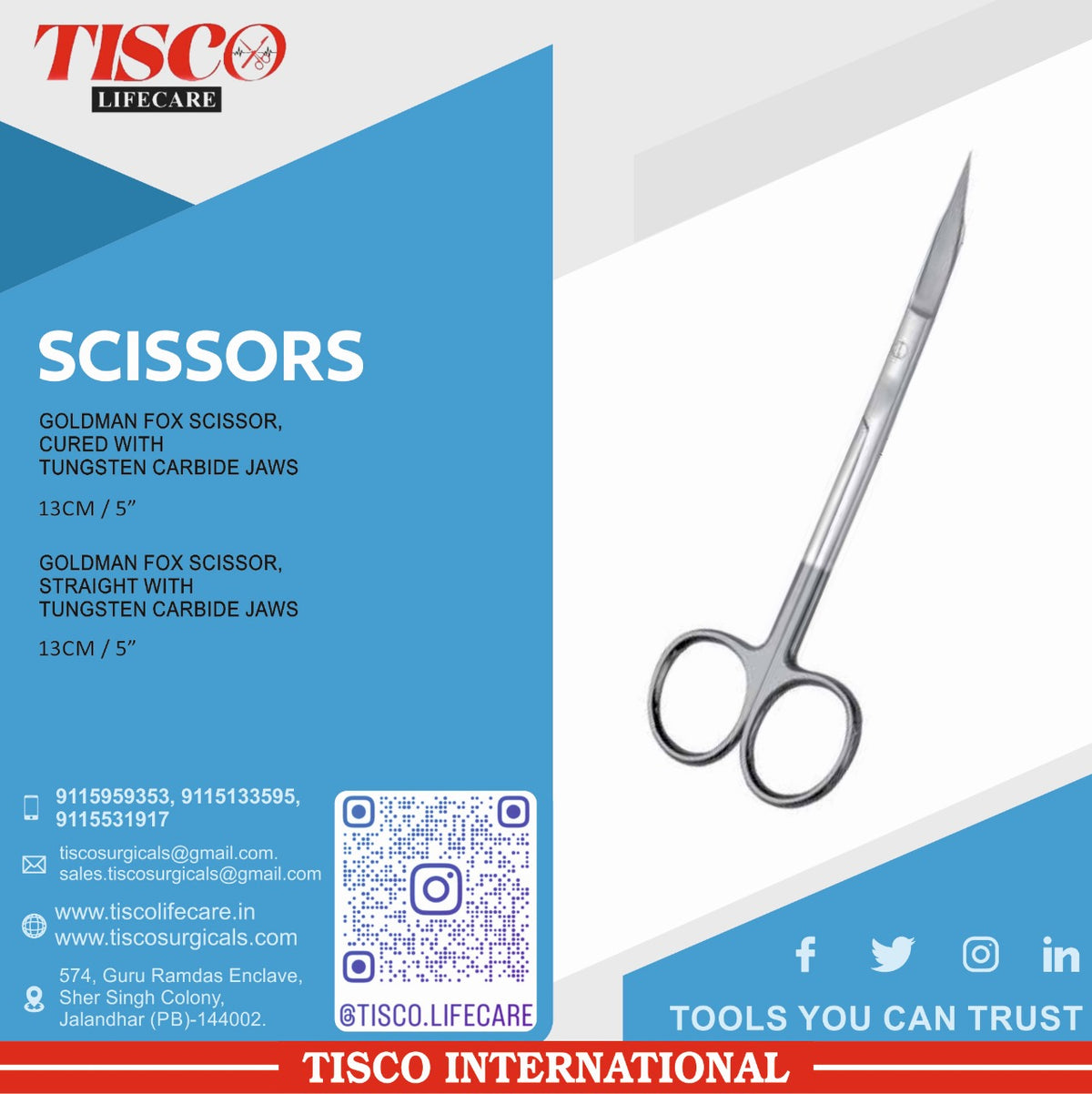TISCO Lifecare Goldman Fox Scissor With Tungsten Carbide Jaws