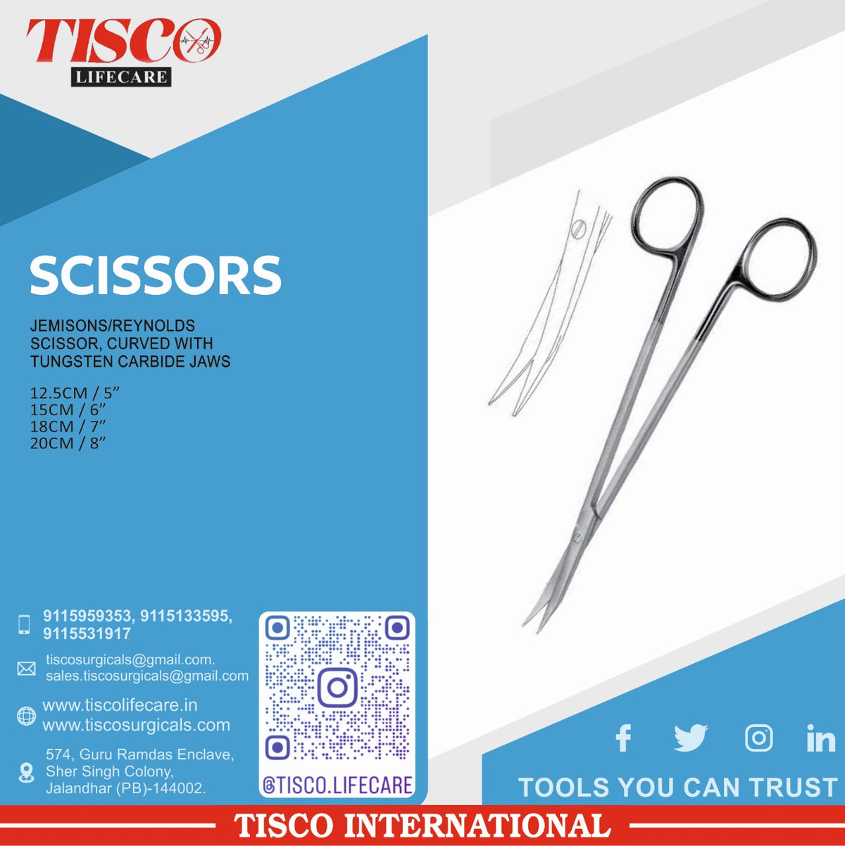 TISCO Lifecare Jemisons\Reynolds Scissor With Tungsten Carbide Jaws