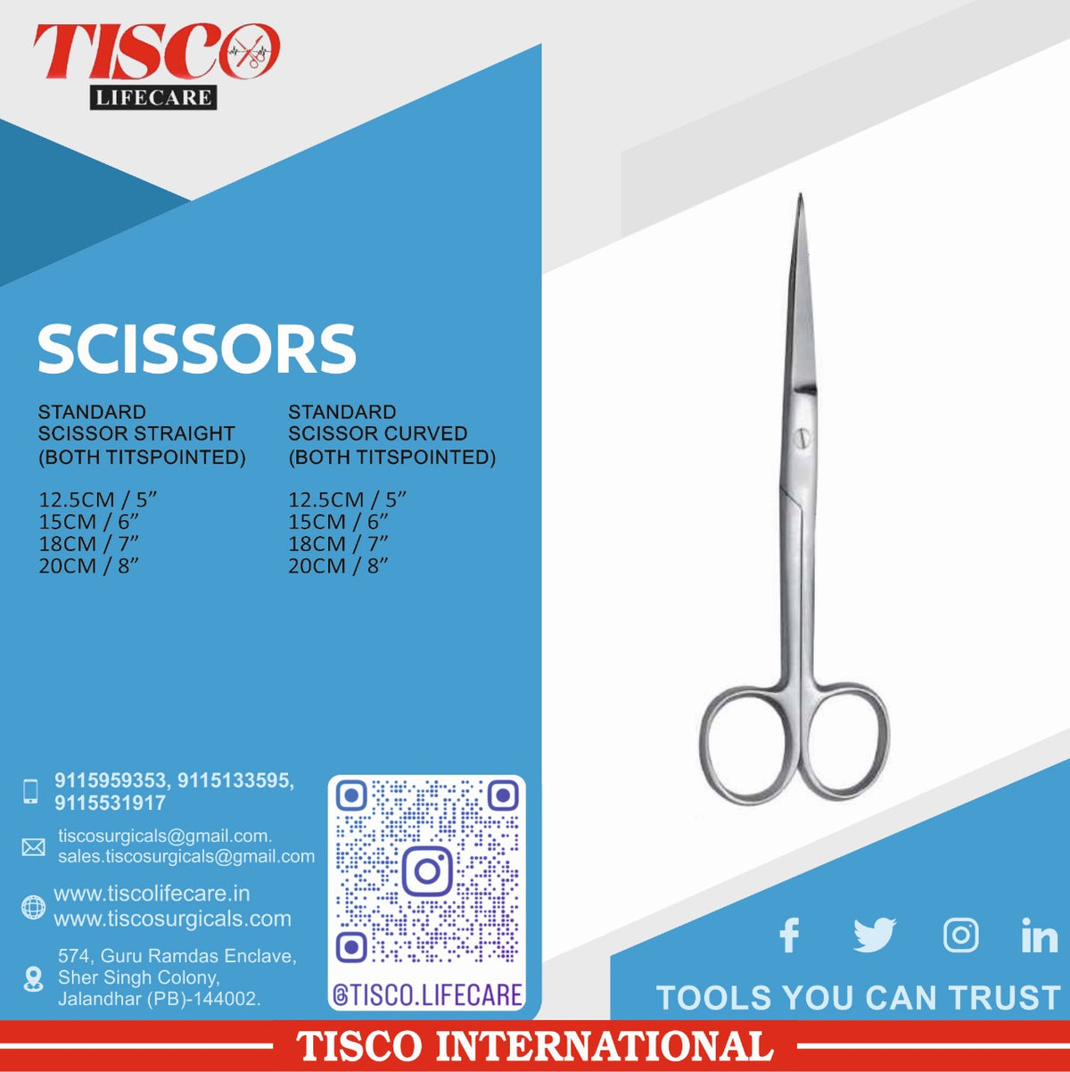 TISCO Lifecare Standard Scissor Straight (Both Tips Pointed)